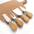 Yuming Factory 4pcs Unique Cheese Knife Tool Set Wood Bamboo Handle Stainless Steel Cheese Knife Set for Cheese Pizza